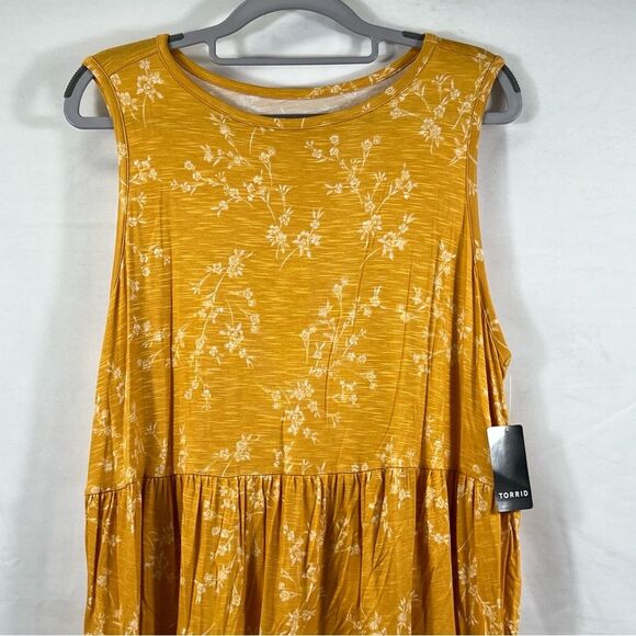 Torrid NWT Yellow Floral Tiered Babydoll Blouse 0669 - Picture 3 of 13